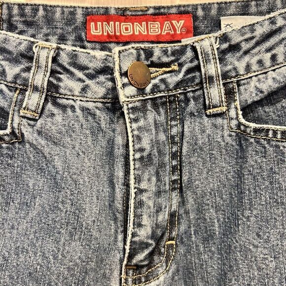 Vintage Unionbay Jeans Blue Flare Low Rise Lace Up‎ Tie Hems Y2K Size 5 Grunge - Picture 4 of 10